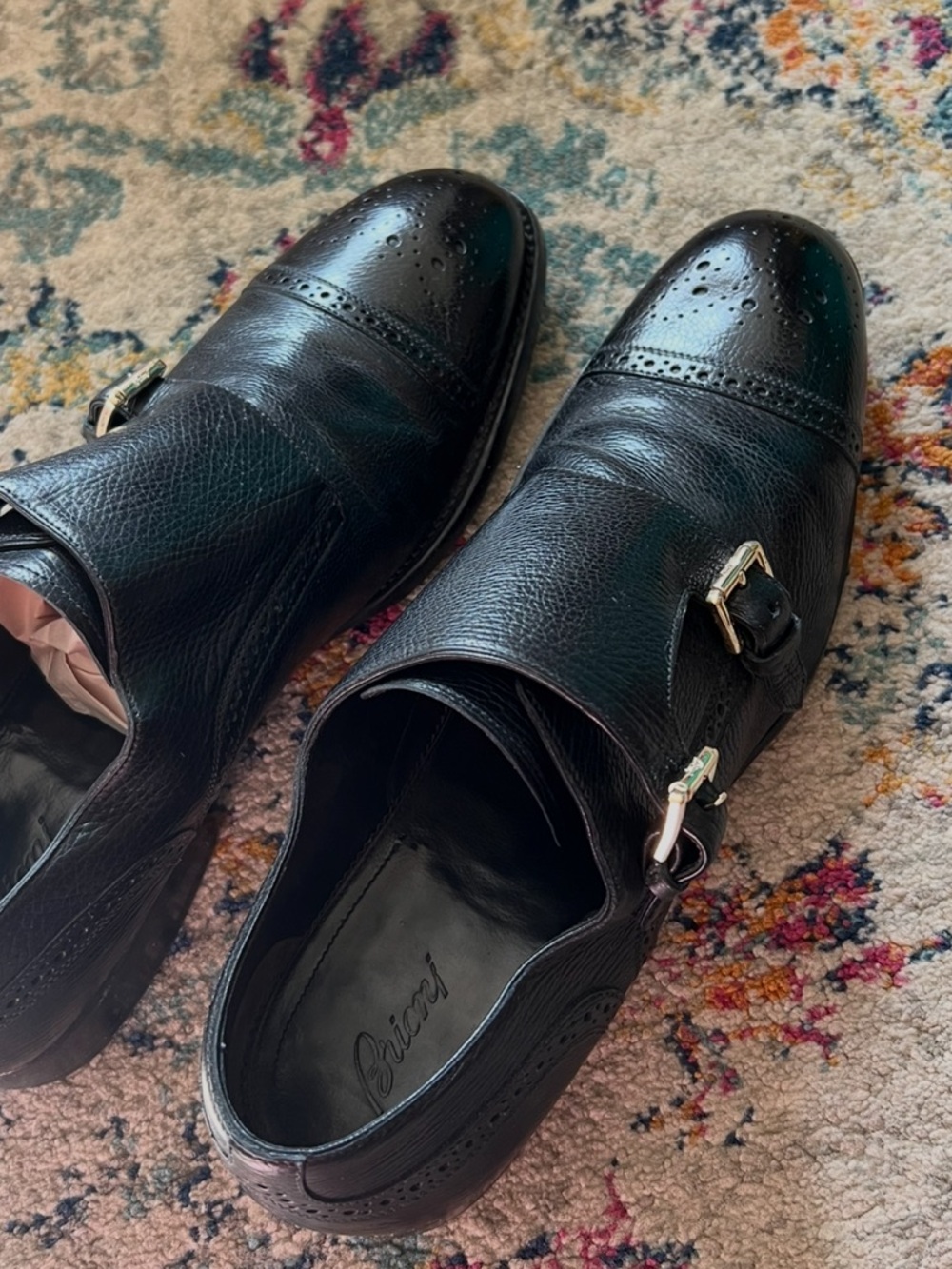 Brioni- Men's Black Double Monk Strap Leather Shoes